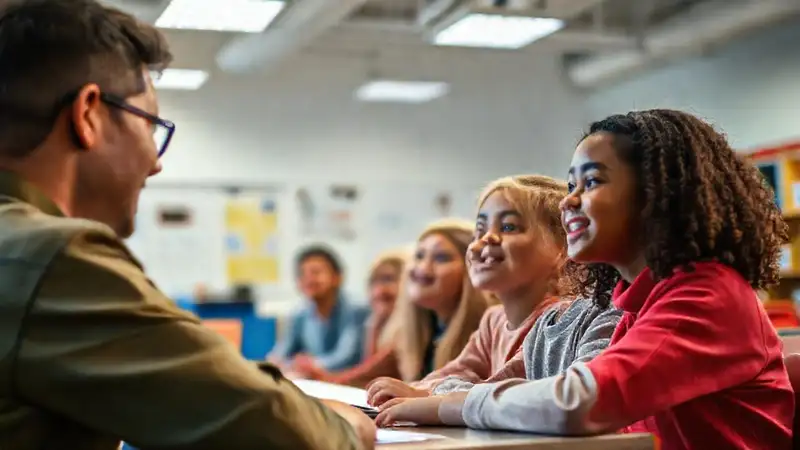 Mentor inspira estudiantes en aula moderna