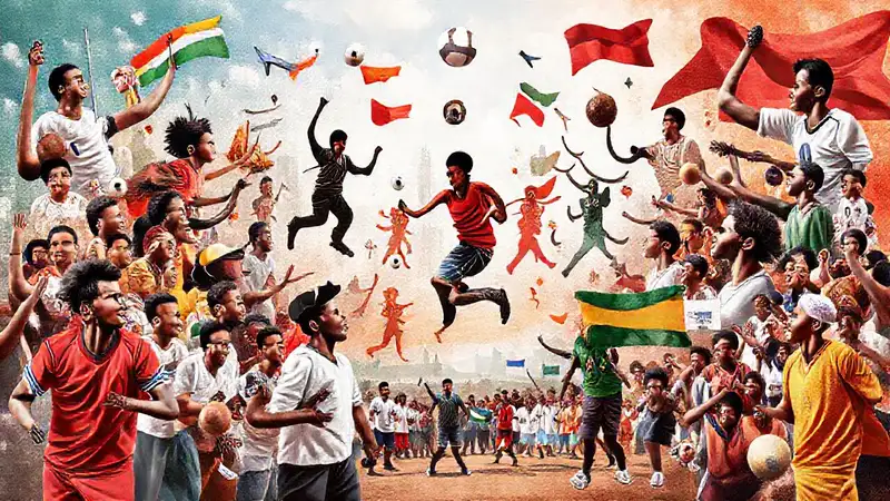 Collage deportivo que celebra diversidad y unión