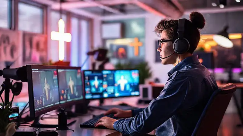 Joven periodista crea contenido digital espiritual colaborativo