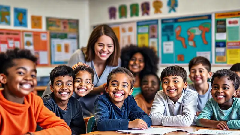 Estudiantes felices y diversos en un aula inclusiva