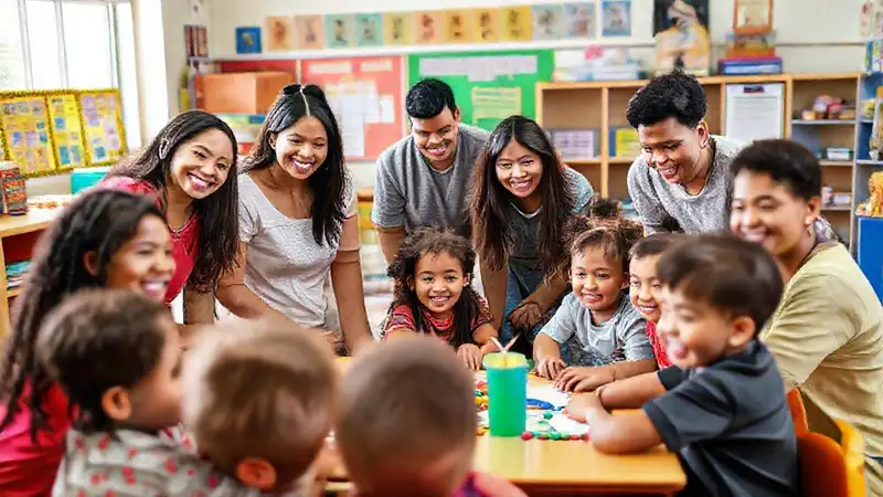 Padres e hijos participan en actividades educativas