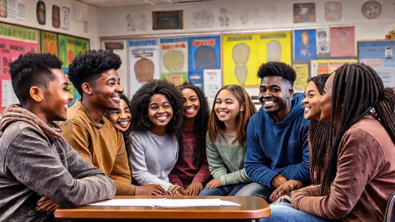 Estudiantes diversos en un ambiente inclusivo y cordial