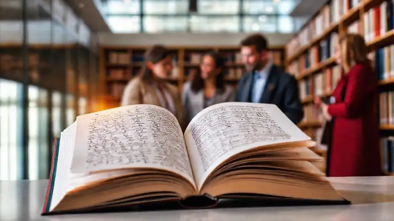 Libro abierto con símbolos lingüísticos brillantes