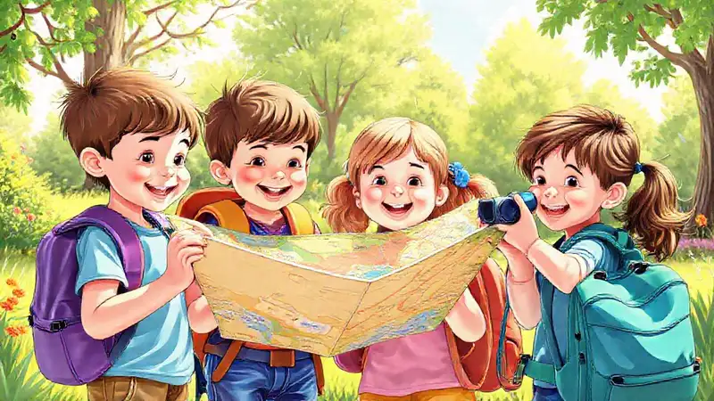 Niños explorando un parque con entusiasmo