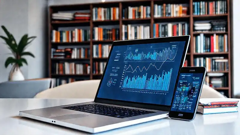 Espacio de trabajo con tecnología y libros académicos