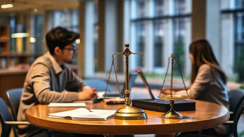 Estudiantes en campus con discusión y balance