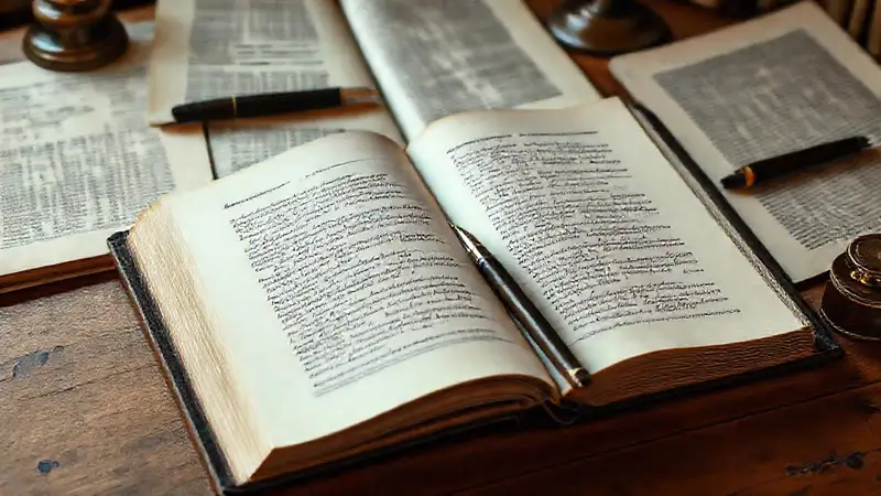 Libros y notas en escritorio vintage académico