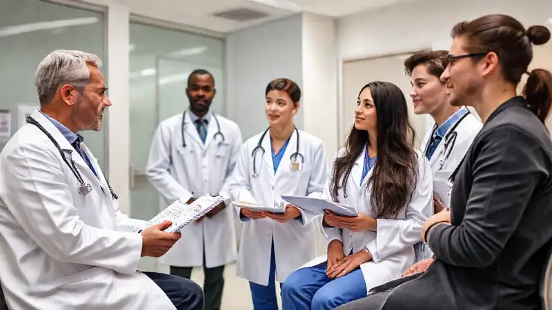 Estudiantes de medicina en entrevista profesional