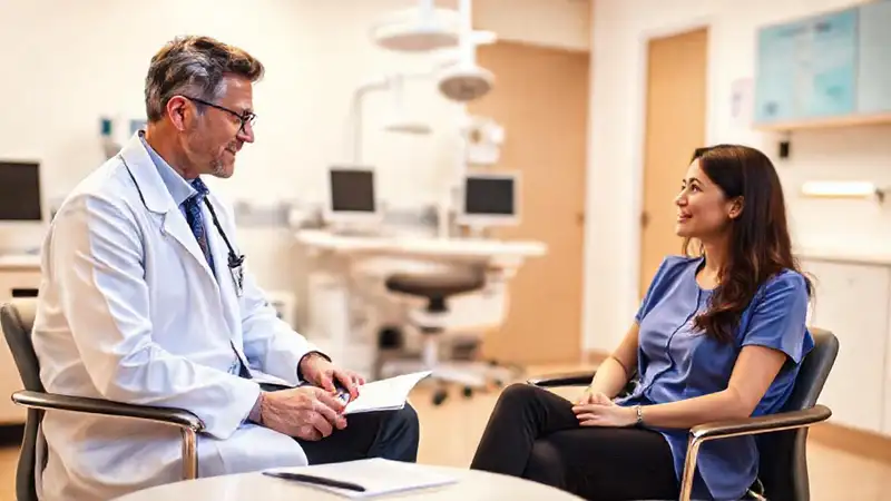 Entrevista médica en ambiente profesional y acogedor