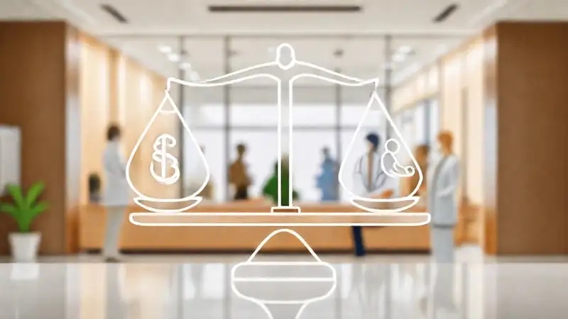 Icono de salud con balanza, dinero y accesibilidad