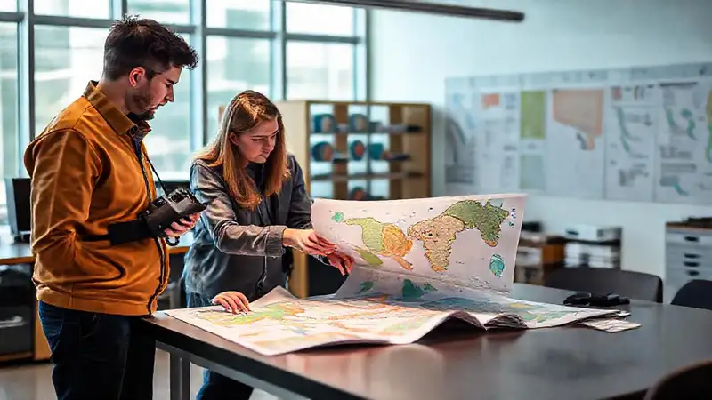 Geógrafos analizan datos en laboratorio moderno