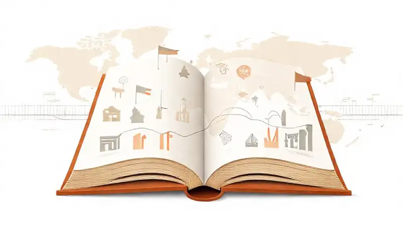 Libro con símbolos políticos y mapa abstracto