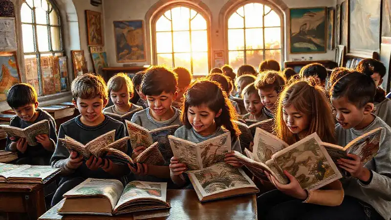 Estudiantes entusiastas en aula inspiradora y colorida