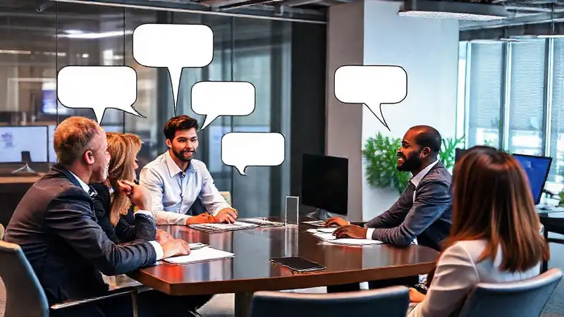 Reunión profesional con comunicación y tecnología