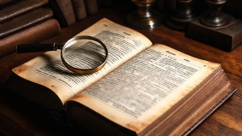 Libros antiguos con notas y lupa