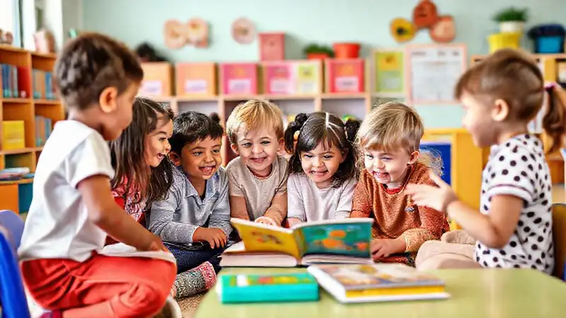 Niños en grupo en un aula diversa y positiva