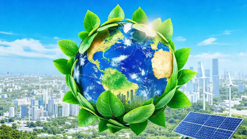 Globo terráqueo con naturaleza y energías renovables