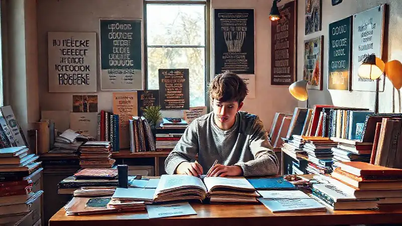 Joven escritora en un espacio inspirador y creativo