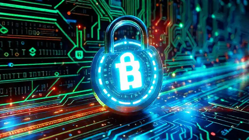 Cerrojo futurista con símbolos y energía digital