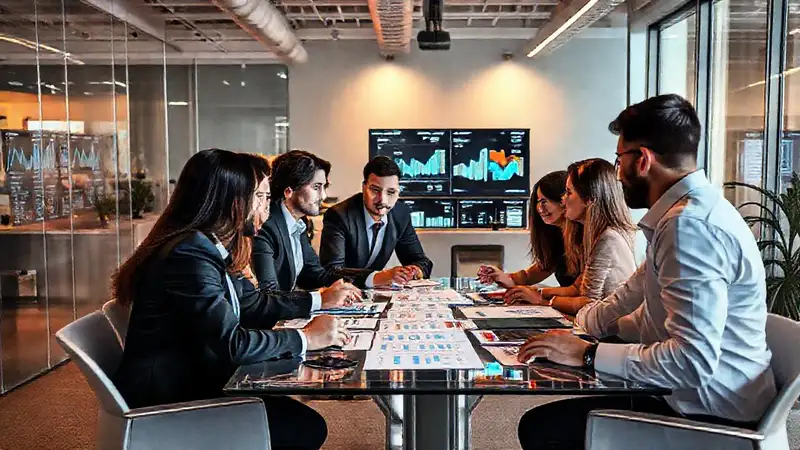 Profesionales discuten estrategias en oficina moderna