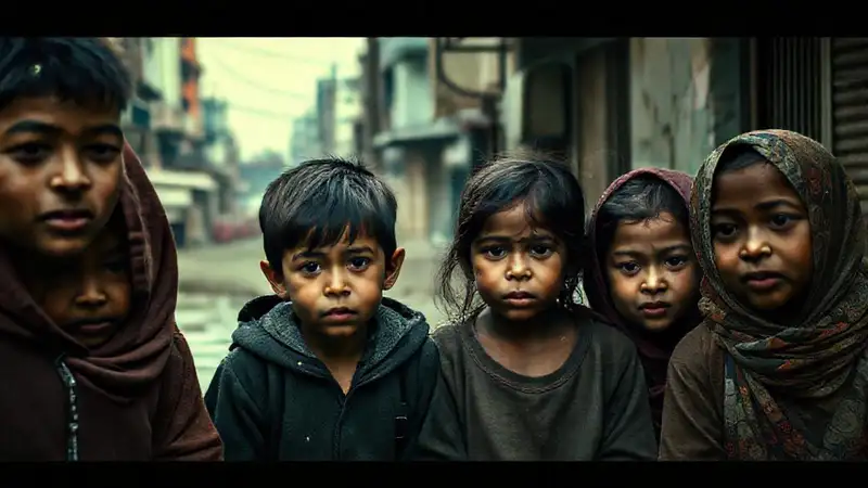 Niños vulnerables en escenas reales y emotivas
