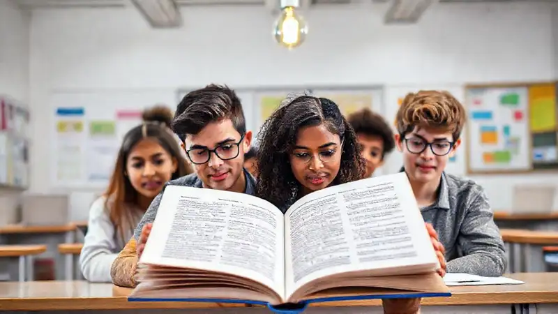 Estudiantes leyendo en aula moderna e inspiradora