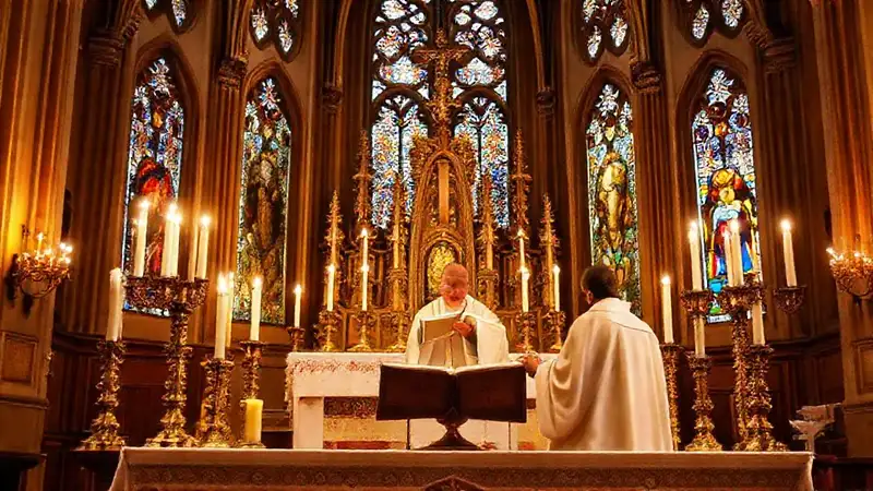 Altar católico durante la Eucaristía solemne