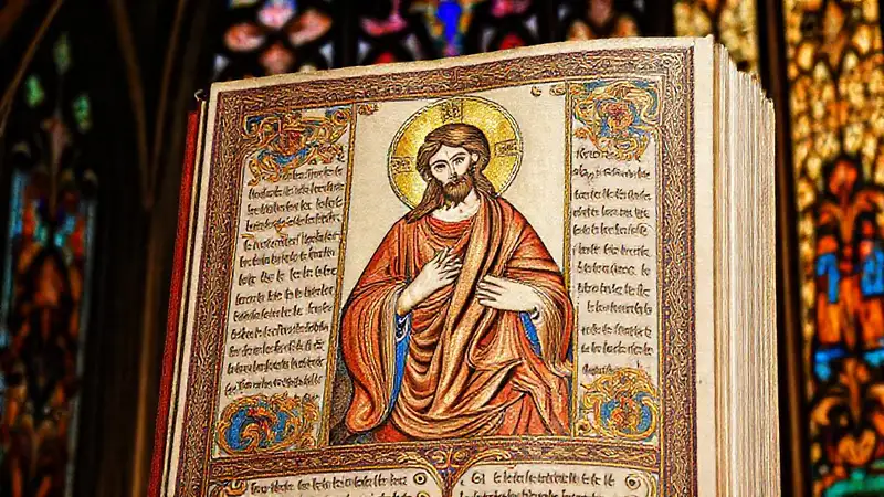 Imagen de Cristo en manuscrito medieval iluminado