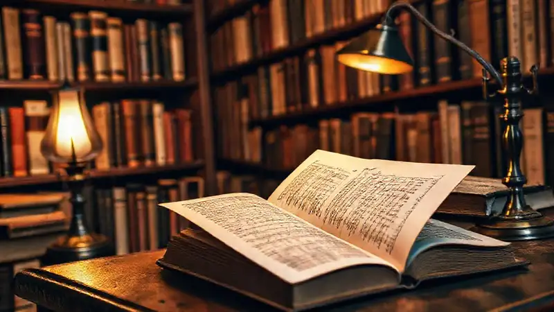 Estantería con libros y ambiente académico cálido