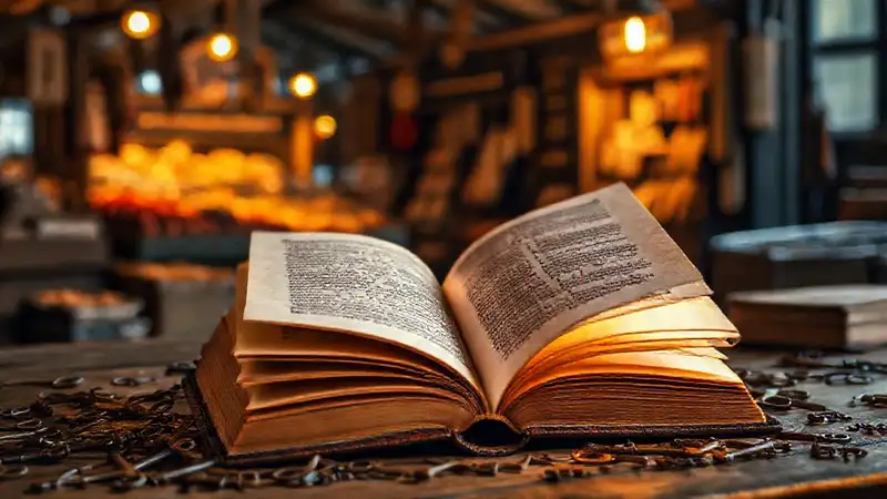 Libro iluminado en un mercado vintage inspirador
