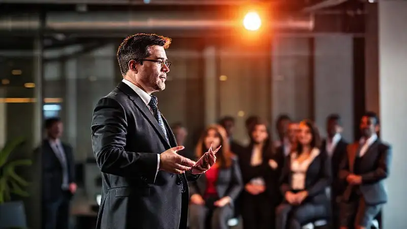 Líder empresarial en escenario moderno y tenso