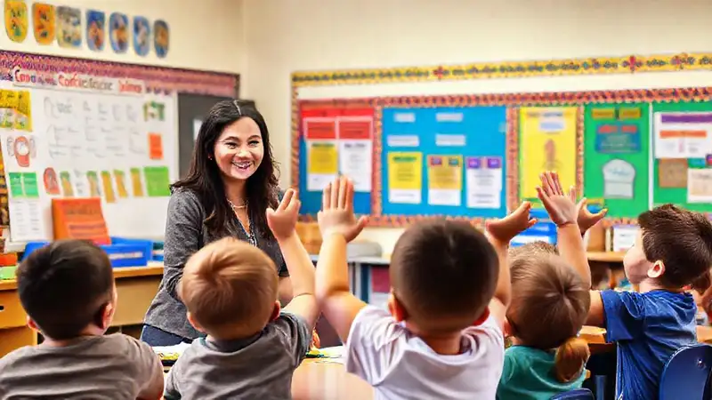 Aula vibrante con maestro y estudiantes participativos