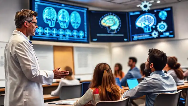 Estudio cerebral en aula moderna y diversa