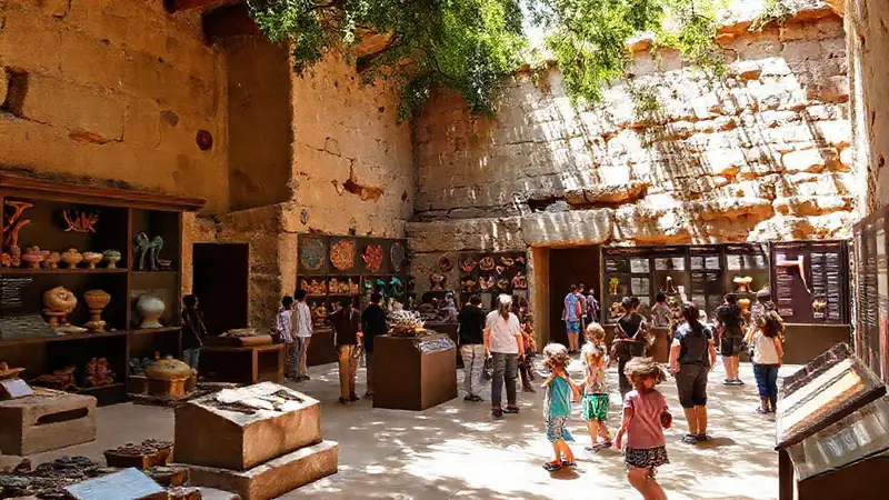 Ruinas y exhibiciones educativas en museo vibrante