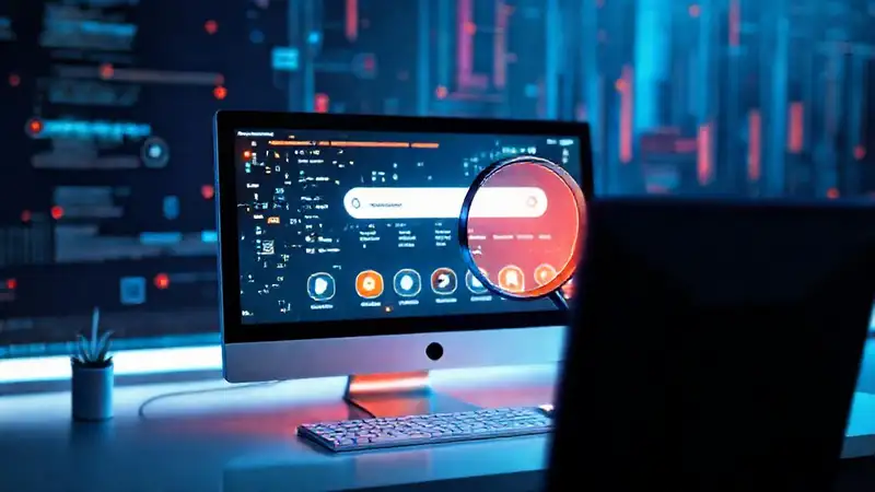 Pantalla futurista con búsqueda avanzada brillante