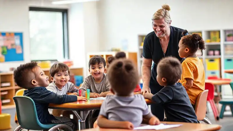 Aula inclusiva y diversa con niños motivados