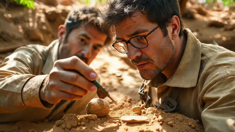 Antropólogo explorando artefactos en excavación antigua