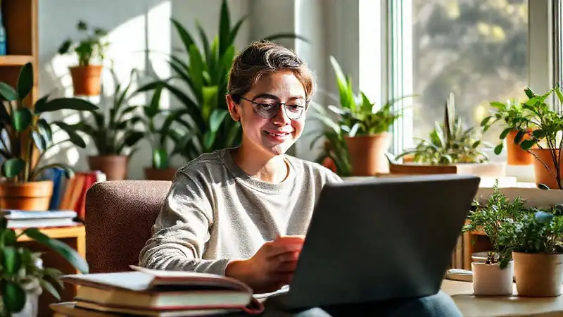 Estudiante motivado en ambiente tranquilo y organizado