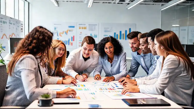 Equipo de negocio colaborando en oficina moderna