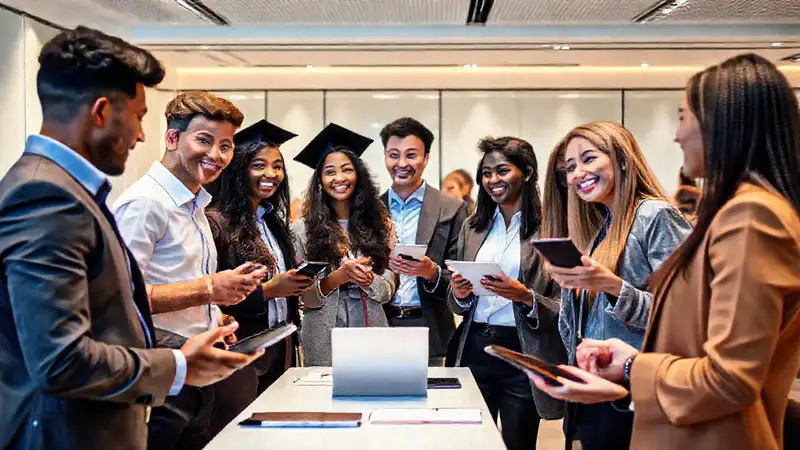 Red de profesionales diversa en evento moderno