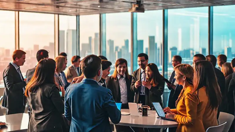 Evento profesional con networking y colaboración urbana