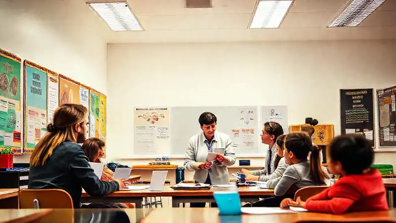 Maestros collaboran en aula motivadora y moderna
