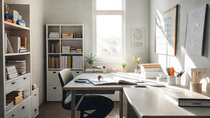 Espacio de estudio ordenado y tranquilo