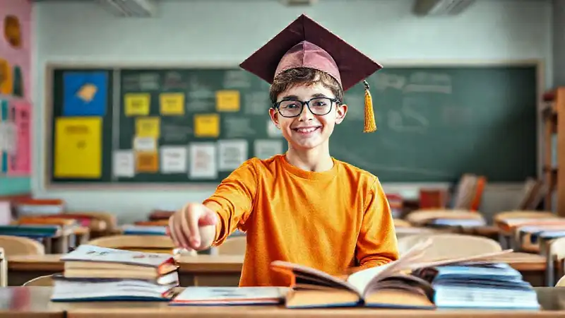 Estudiante elige asignaturas en aula vibrante