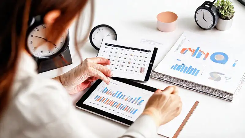Mujer organiza su tiempo con tecnología moderna