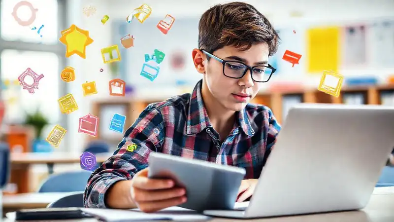 Estudiante estudia con tecnología y motivación