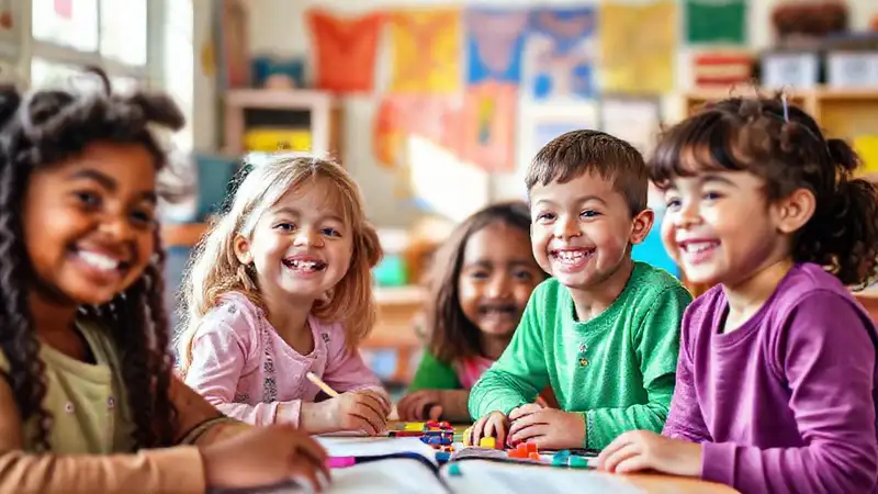 Niños diversos aprendiendo juntos en aula