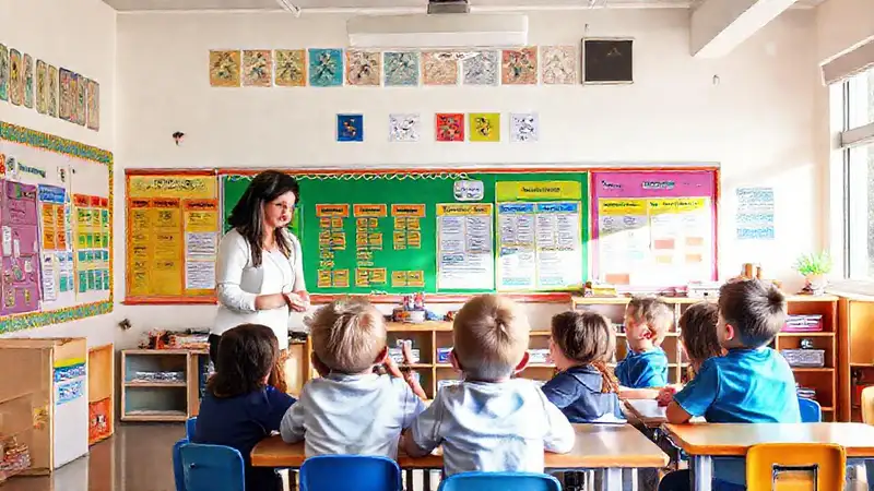 Aula primaria con enfoque en evaluación y aprendizaje