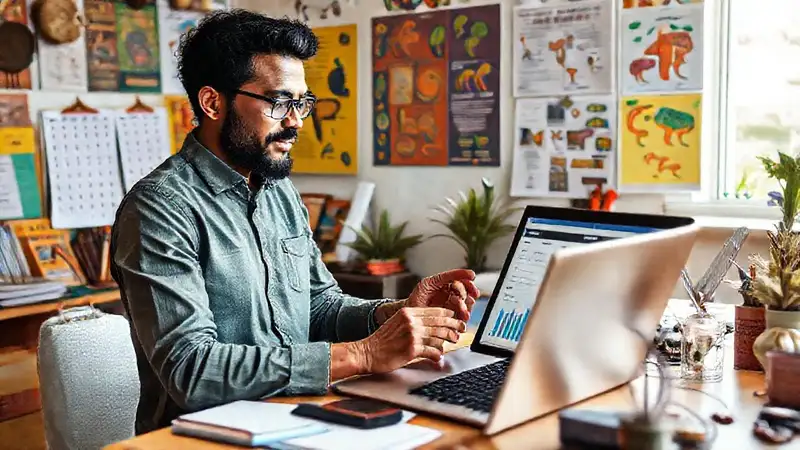 Antropólogo digital en espacio colorido y tecnológico