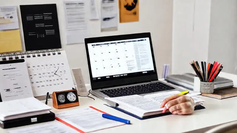 Espacio organizado para estudiar y gestionar tiempo